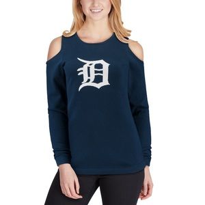 NWT Detroit Tigers Women's Logo Cold Shoulder Sweater - Navy size Small